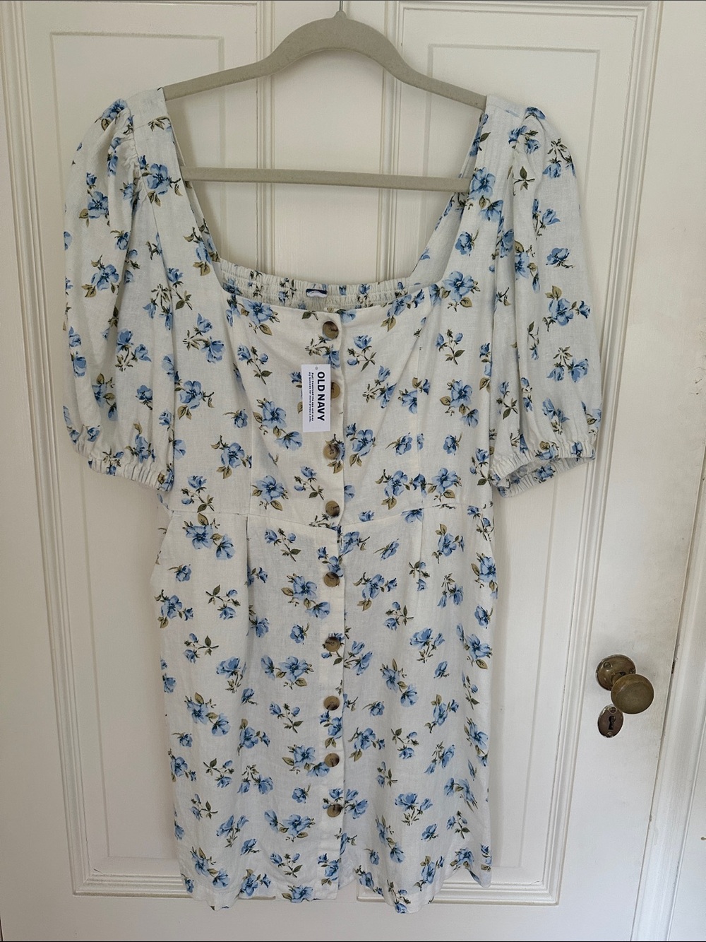 Old Navy Cream Mini Dress with Blue Floral Print